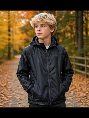 North Face Lightweight Hooded Windbreaker Jacket, Size L(14/16) Boys. Like NEW.